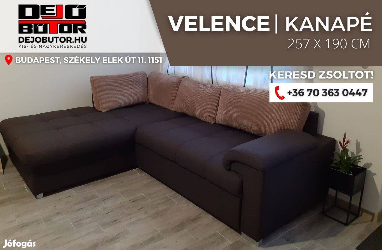 Velence sarok rugós párnás kanapé ülőgarnitúra 257x190 cm rugós fekete