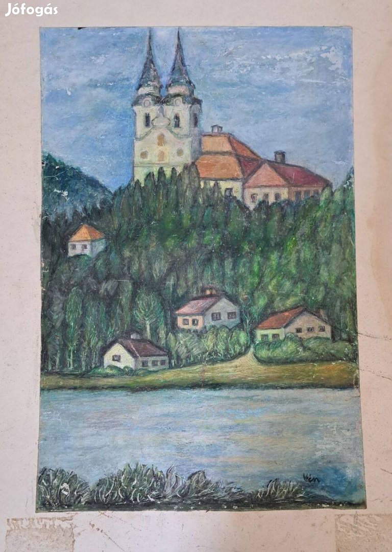 Vén Emil : Folyóparti házak. Tempera karton 60x40 cm