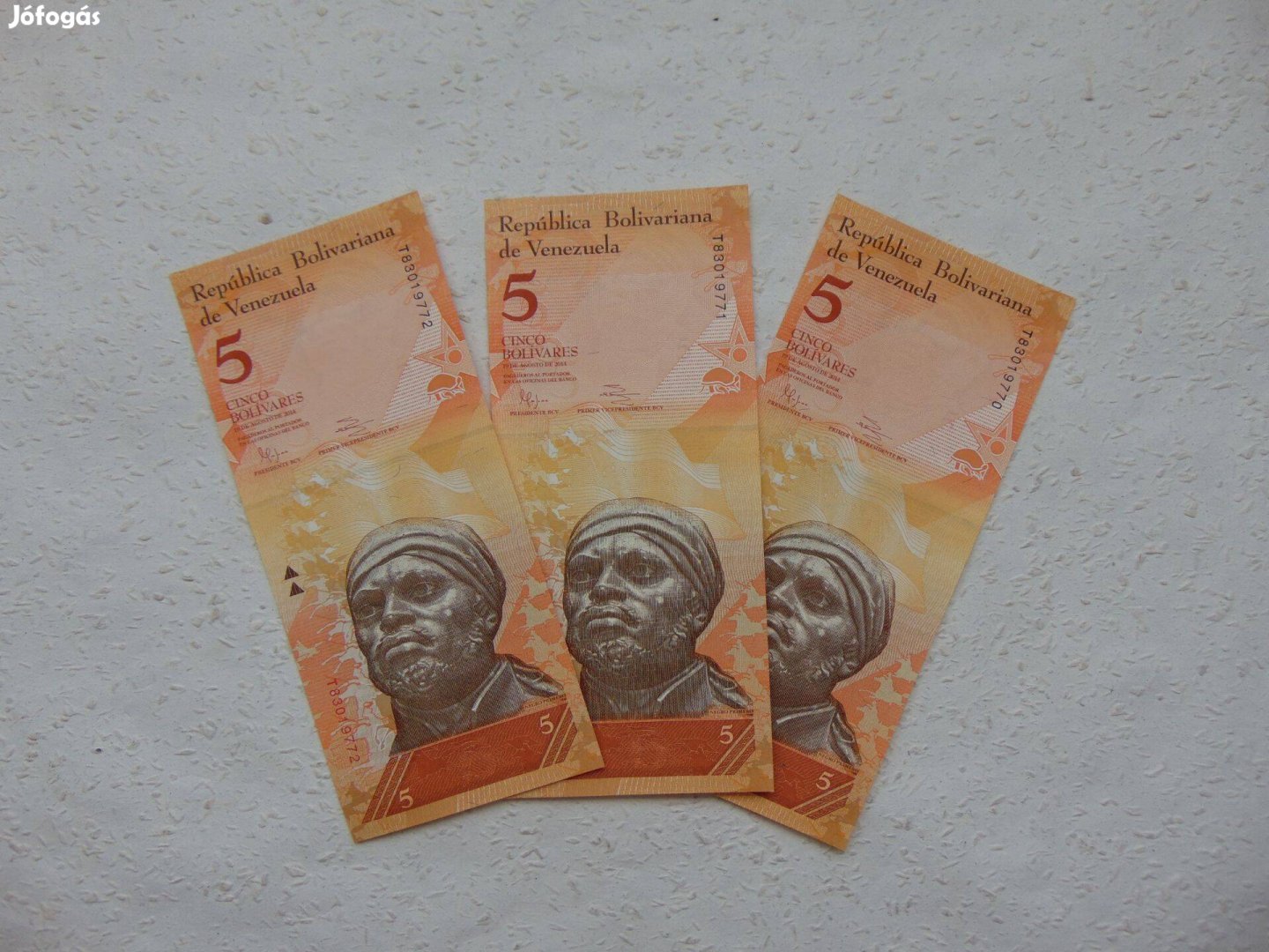 Venezuela 3 darab 5 bolivar 2014 Sorszámkövető Szép bankjegyek