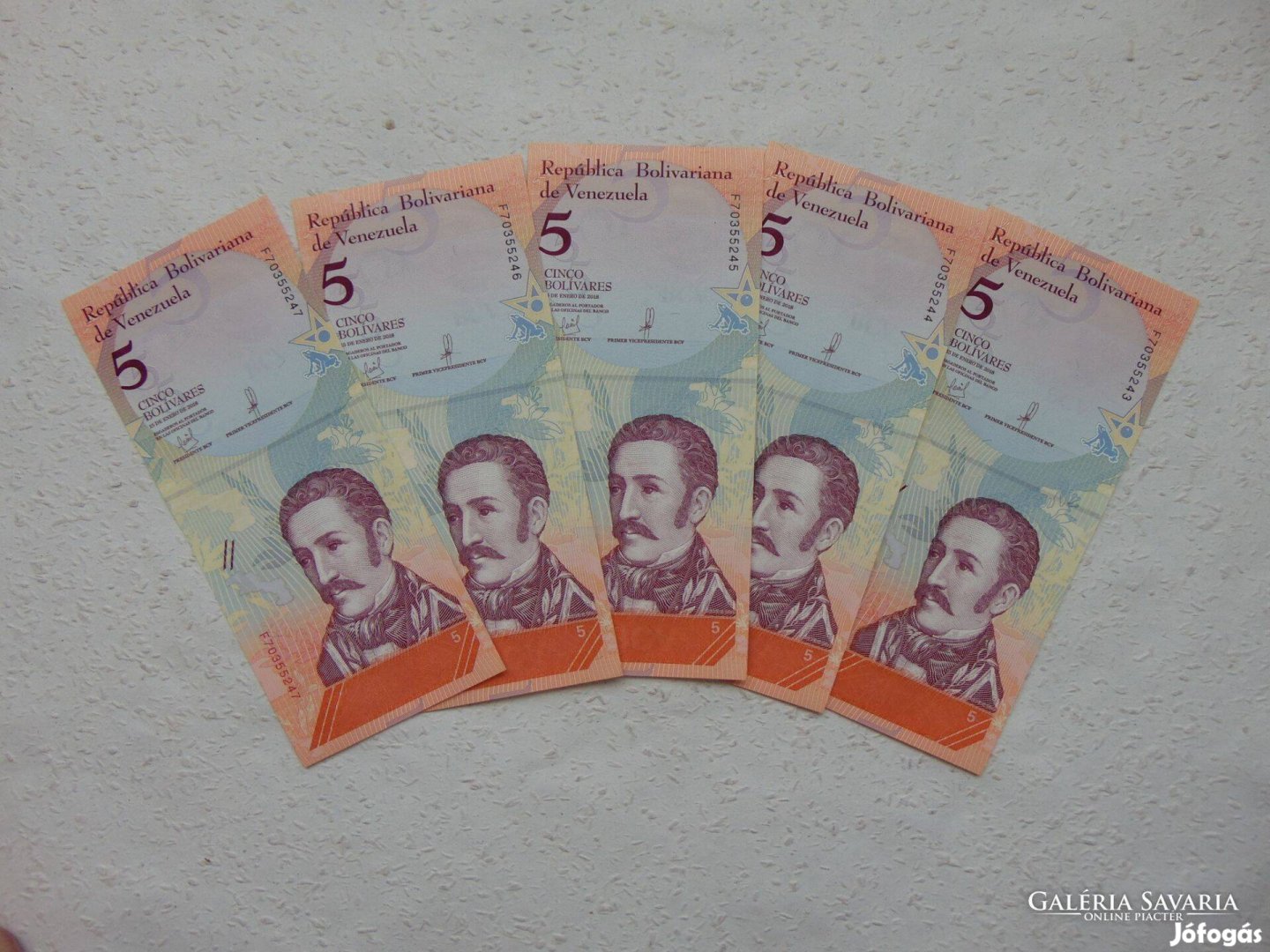 Venezuela 5 darab 5 bolivar 2018 Sorszámkövető