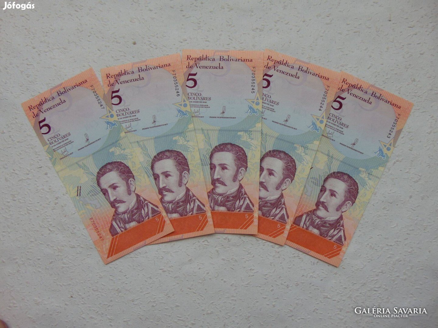 Venezuela 5 darab 5 bolivar 2018 Sorszámkövető Szép bankjegyek