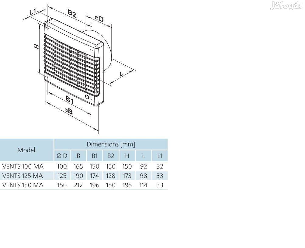 Vents 100 Math L automata zsalus ventillátor - időrelé és páraérzékelő