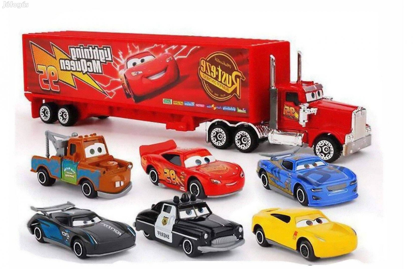 Verdák Cars jellegű - 7 db-os kamion és kisautó játék szett