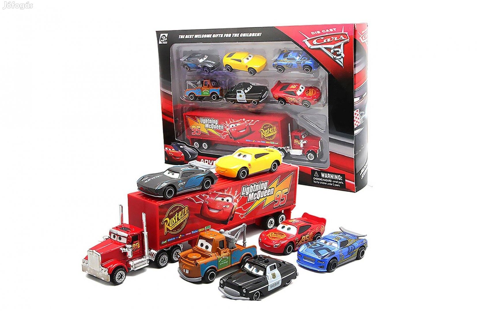Verdák Cars jellegű - 7 db-os kamion és kisautó játék szett