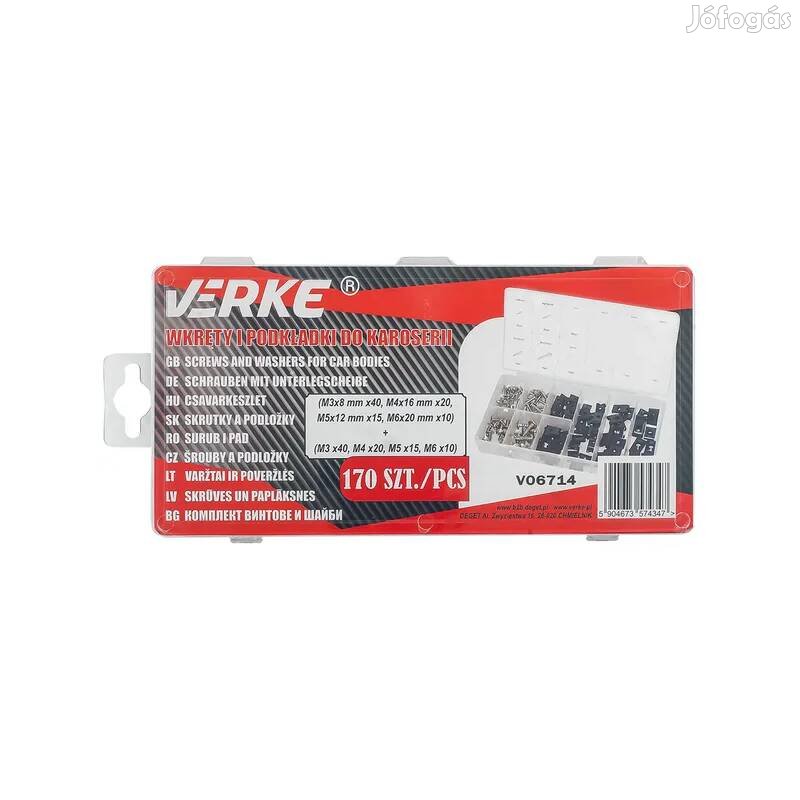 Verke karosszéria csavar- és alátét készlet 170 db lemezanya + csava