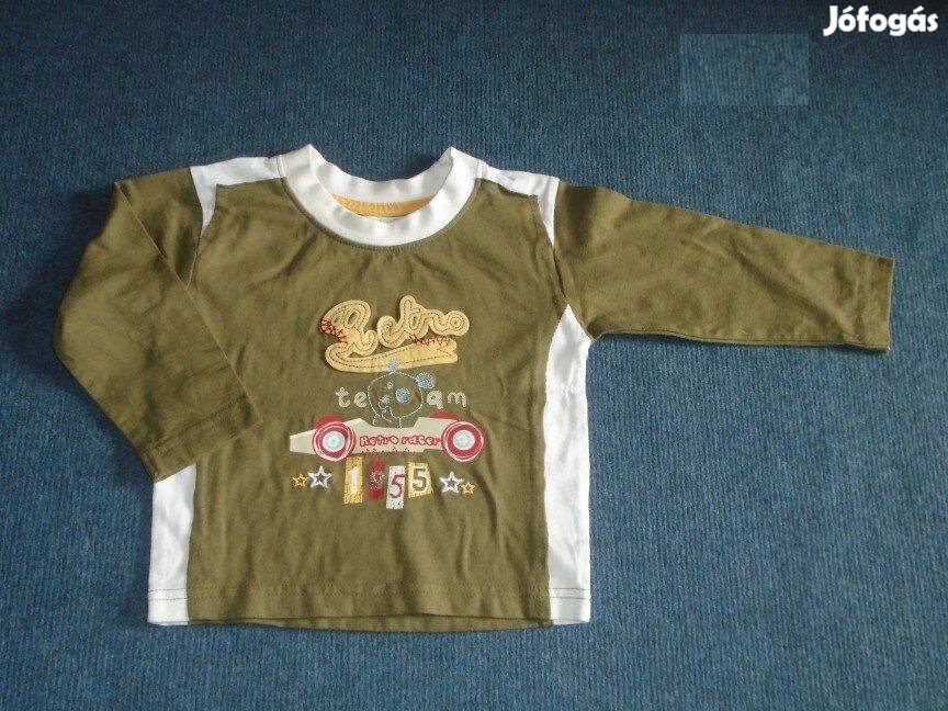 Versenyautó mintás hosszú ujjú felső 6-9 hó méret 74 khaki