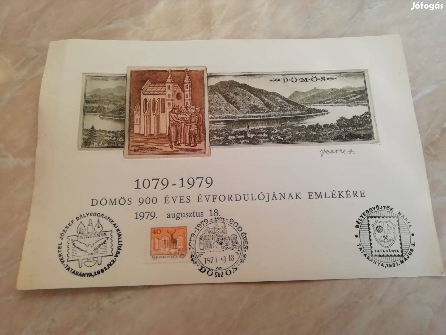 Vertel József által dedikált Dömös 1079-1979 rézkarc ritka db