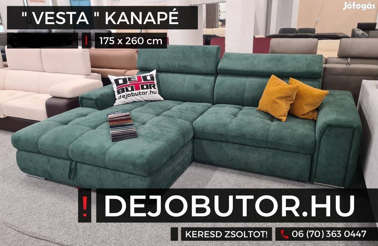 Vesta 175x263 cm sarok kanapé ülőgarnitúra aston 27 zöld ágyazható