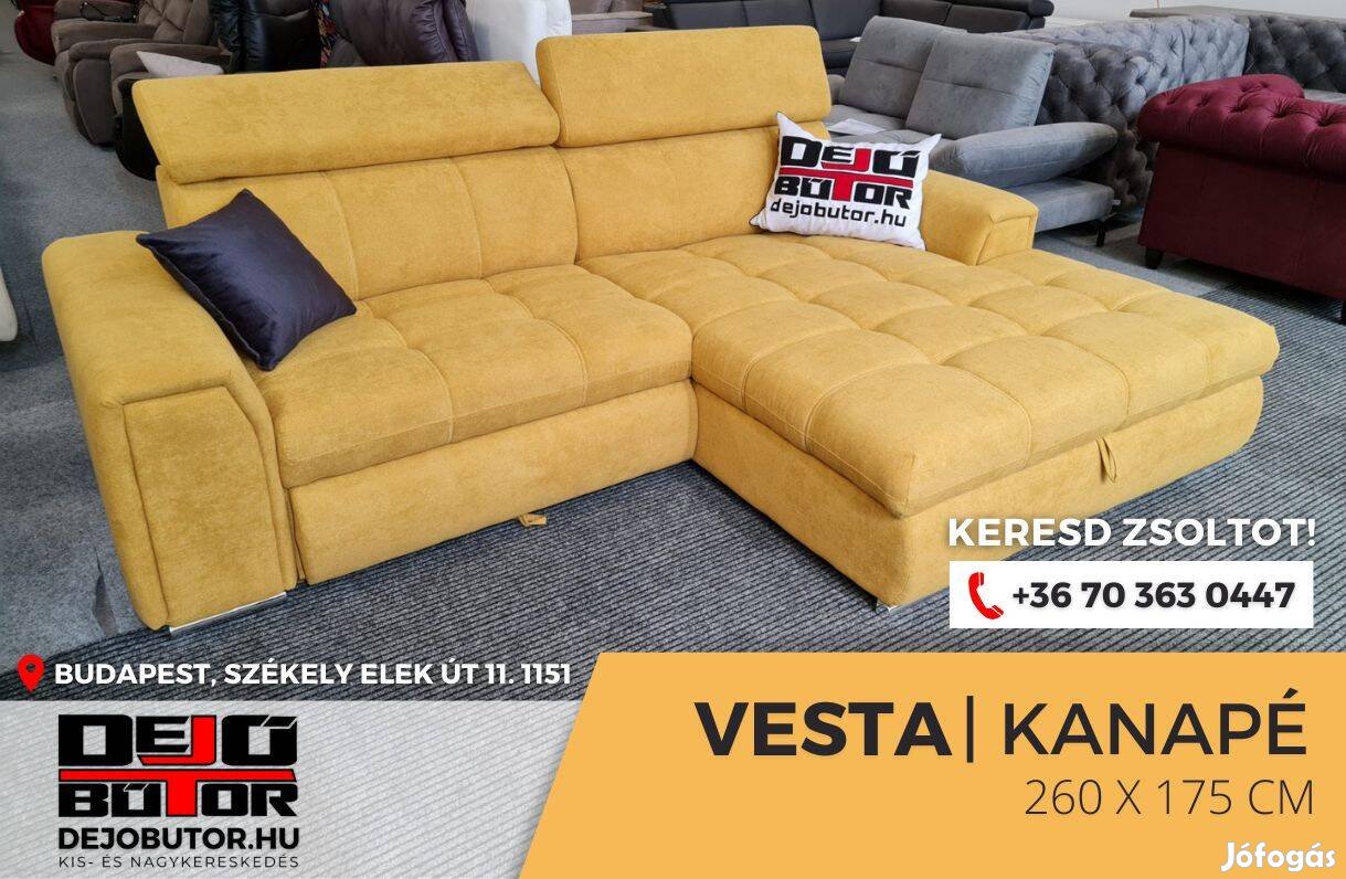 Vesta ágyazható rugós kanapé ülőgarnitúra sarok 260x175 cm sárga