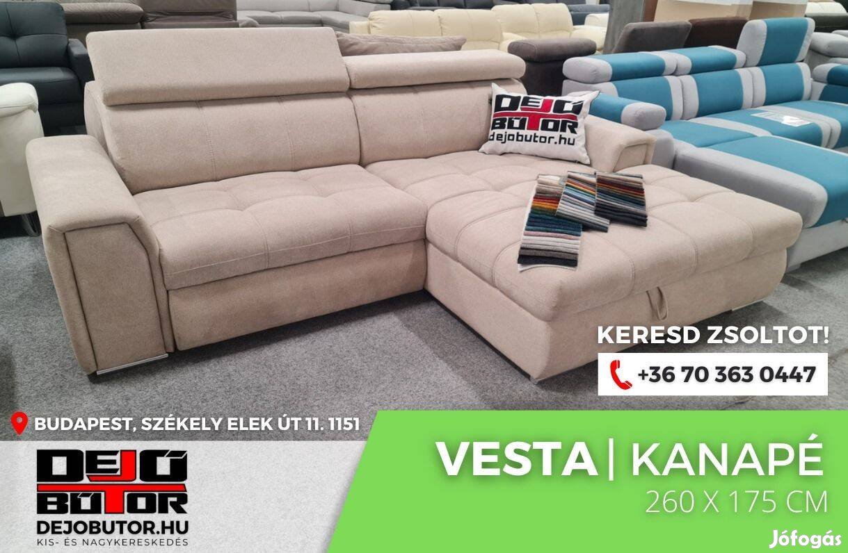 Vesta bézs sarok prémium kanapé ülőgarnitúra 265x175 cm ágyazható