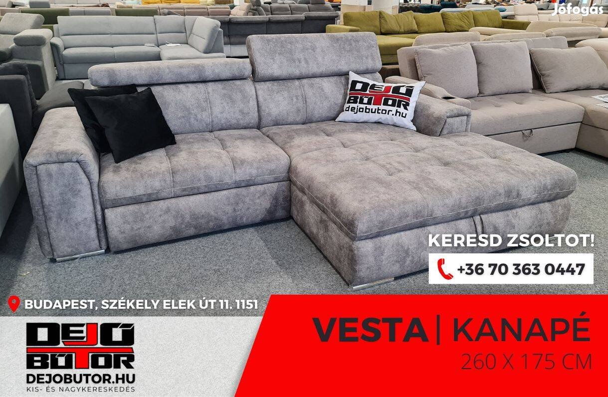 Vesta grey szivacs rugó kanapé ülőgarnitúra 265x175 cm