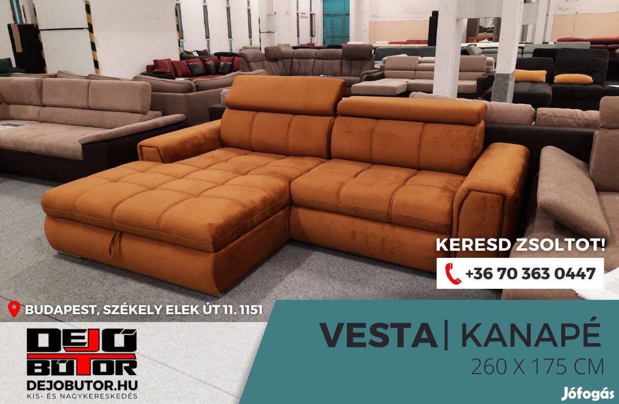 Vesta rugós bronz sarok kanapé ülőgarnitúra 265x175 cm ágyazható