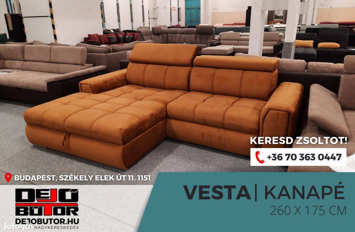 Vesta sarok bronz kanapé bútor ülőgarnitúra rugós 265x175 cm ágyazható