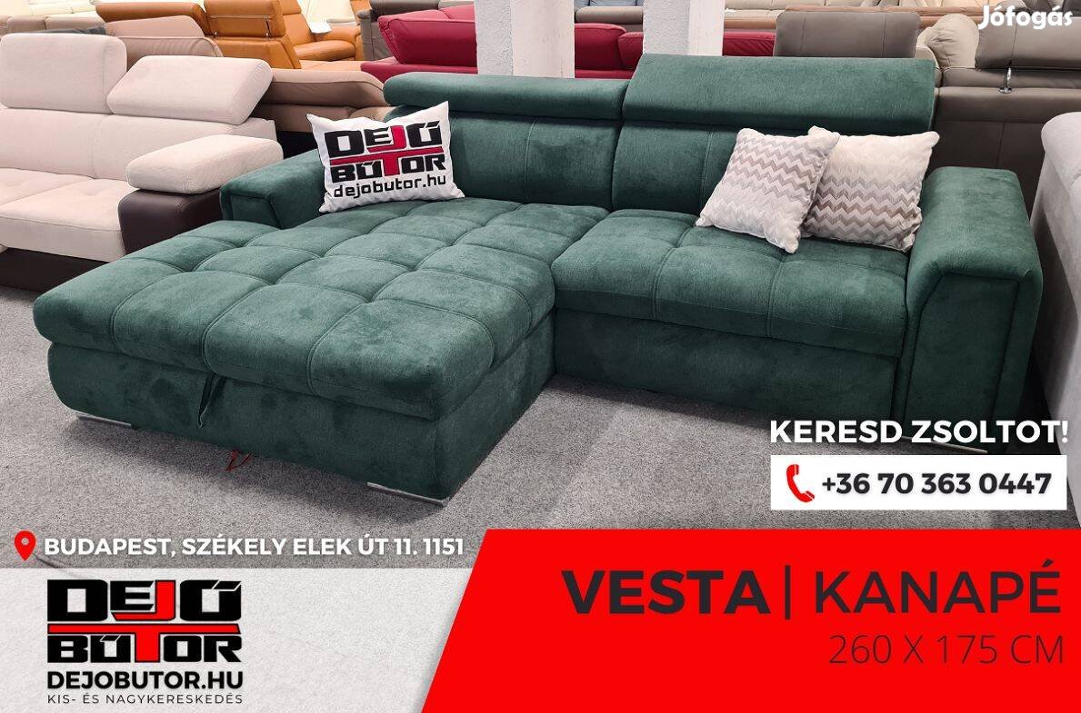 Vesta sarok kanapé ülőgarnitúra 265x175 cm rugós türkíz
