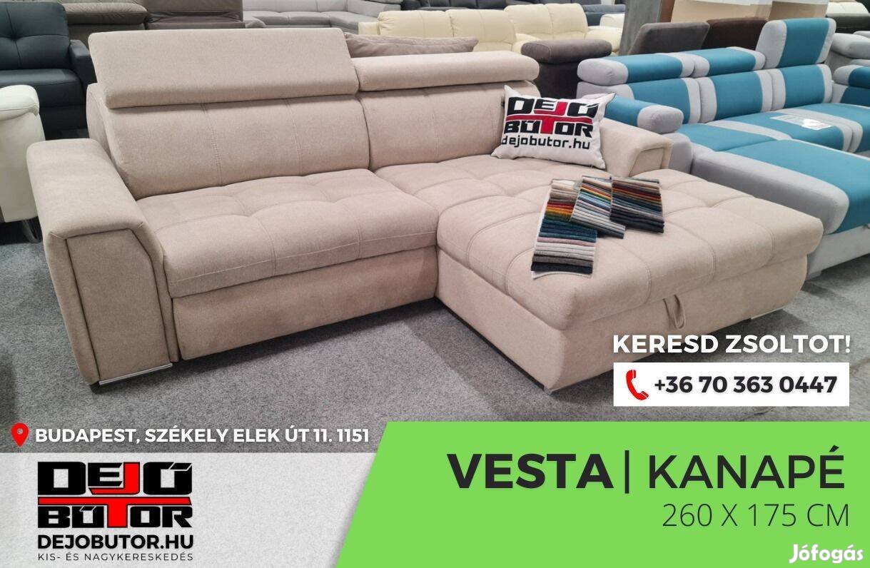 Vesta sarok kanapé ülőgarnitúra ágyazható rugós 265x175 cm bézs