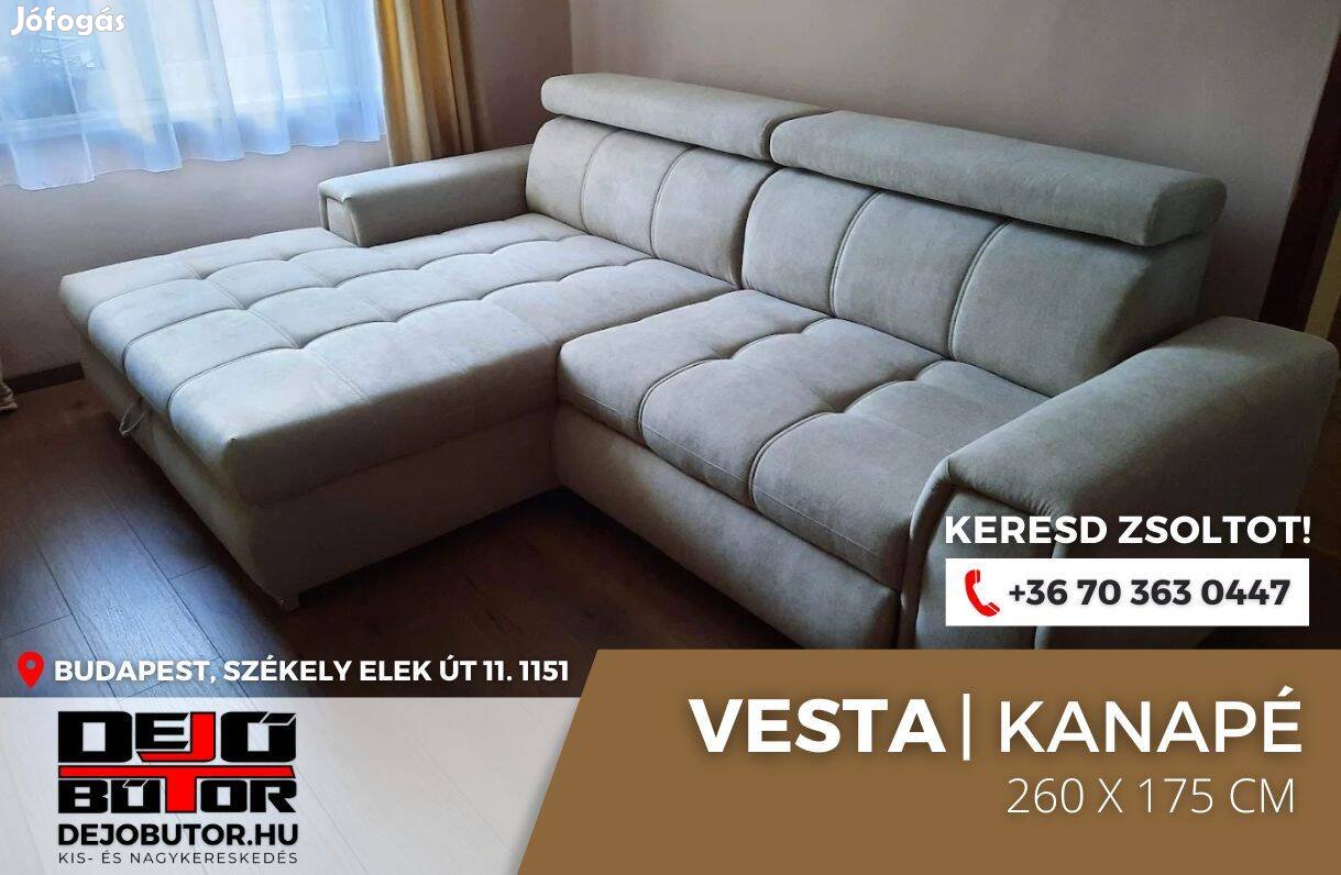 Vesta sarok kanapé ülőgarnitúra ágyazható rugós 265x175 cm gray