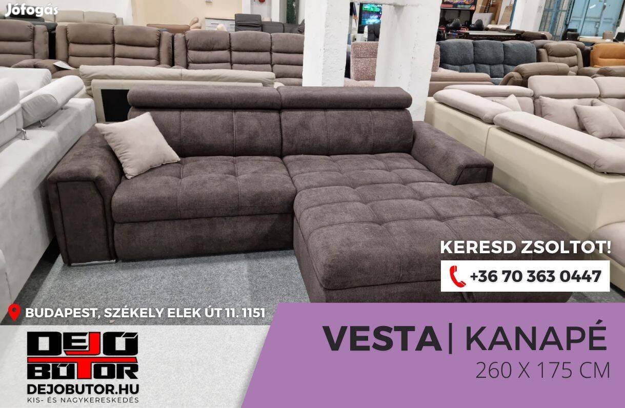 Vesta sarok kattanó támlás kanapé ülőgarnitúra bútor 265x175 cm barna