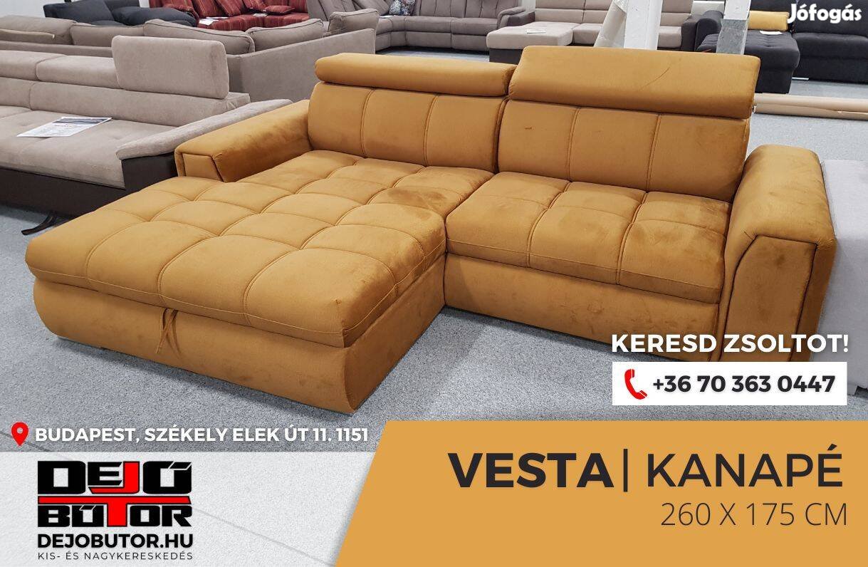 Vesta sarok kattanó támlás kanapé ülőgarnitúra bútor 265x175 cm réz