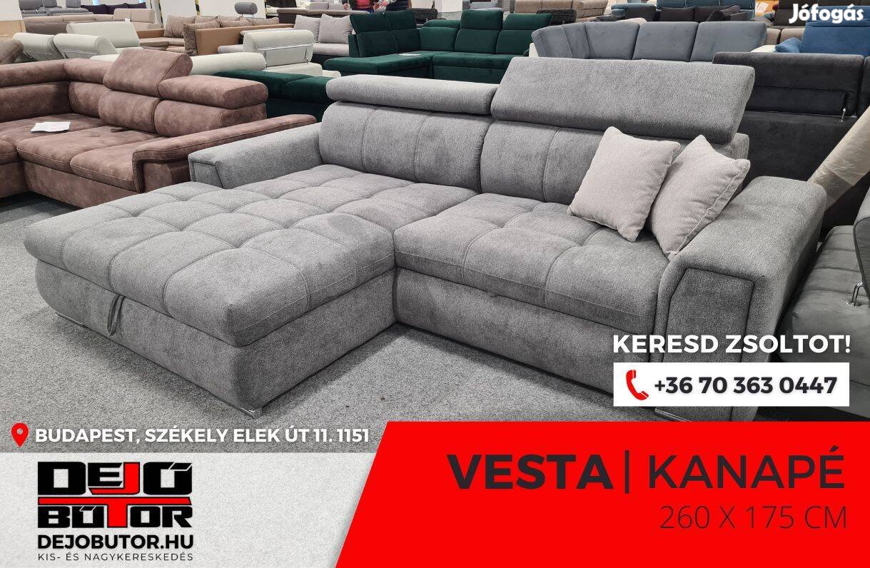 Vesta sarok prémium kanapé ülőgarnitúra 265x175 cm rugós antracit