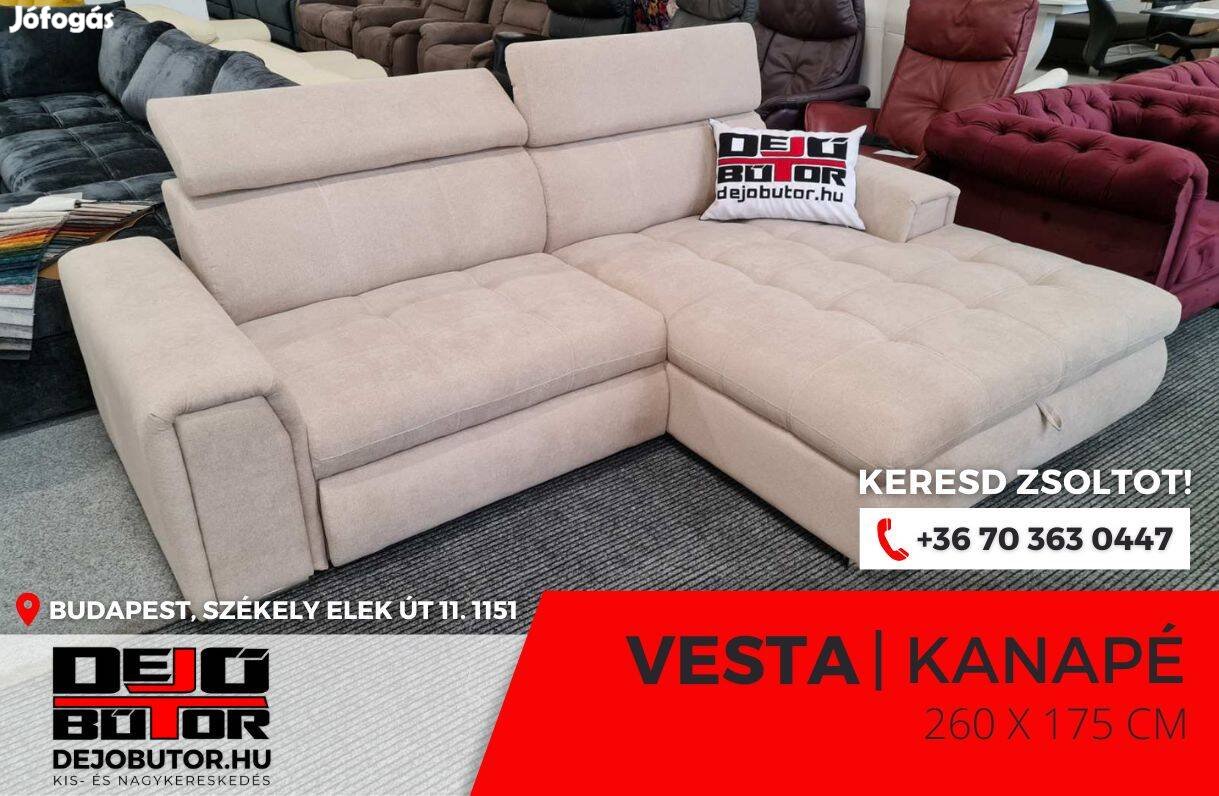 Vesta sarok prémium kanapé ülőgarnitúra 265x175 cm rugós világos krém
