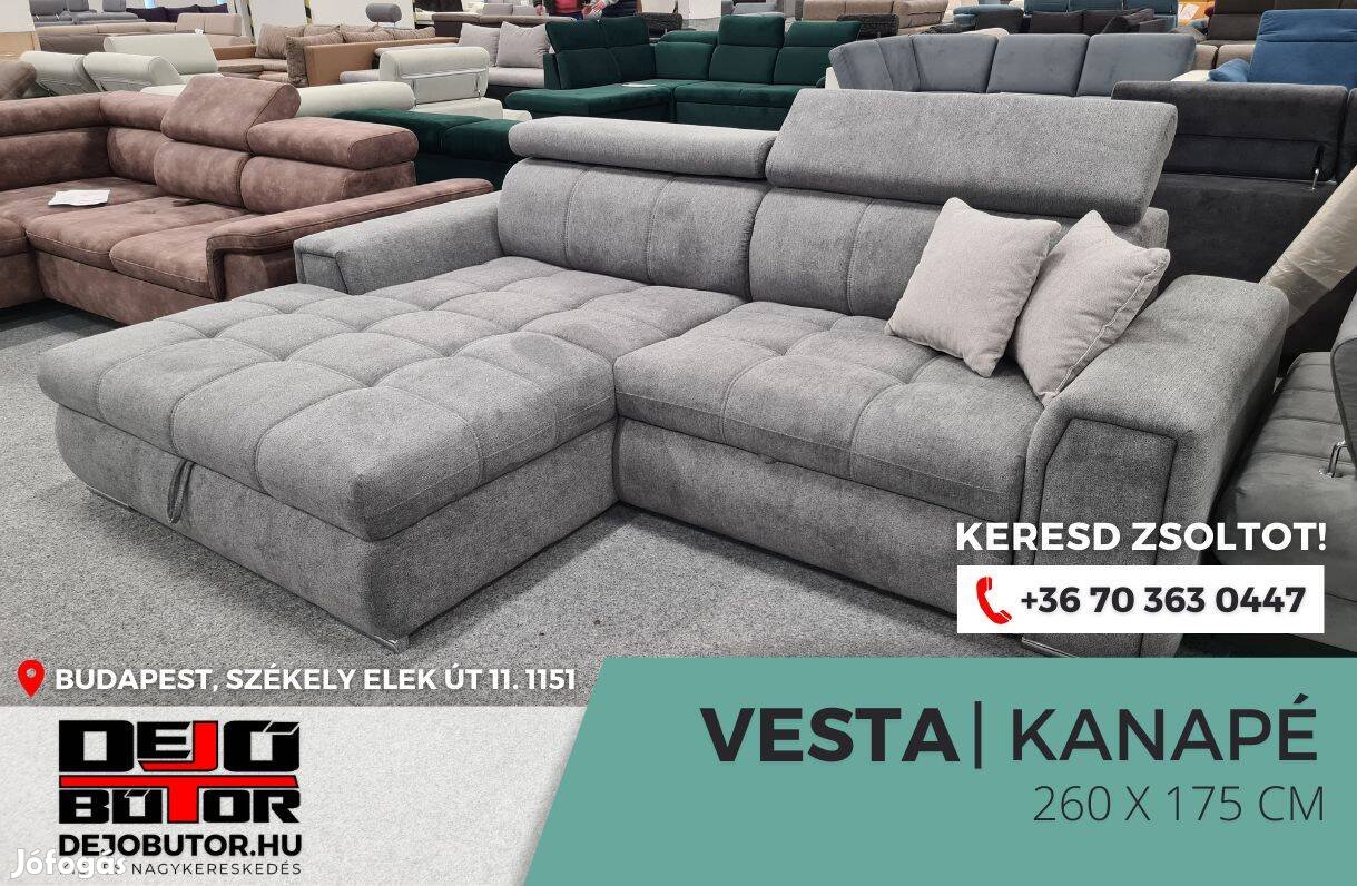 Vesta sarok rugós kanapé ülőgarnitúra bútor 265x175 cm gray ágyazható