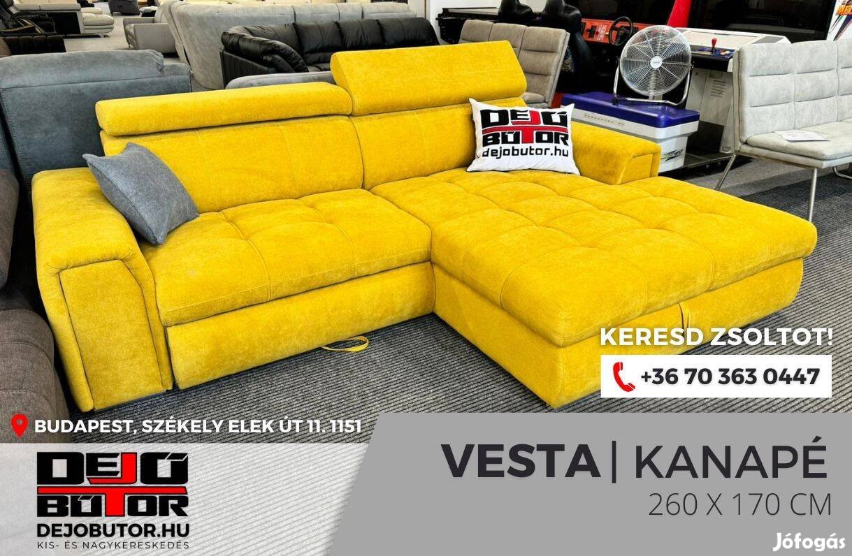 Vesta sarok rugós sárga kanapé ülőgarnitúra 265x175 cm ágyazható