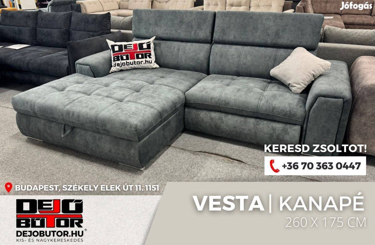 Vesta zöld rugós sarok kanapé ülőgarnitúra 265x175 cm ágyazható