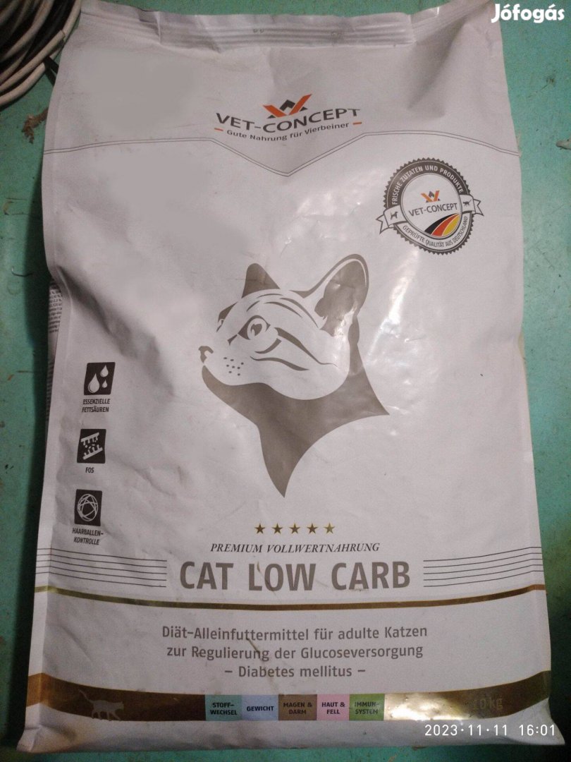 Vet Concept Low Carb diabetikus száraz macskatáp 10 kg, Svájcból, új