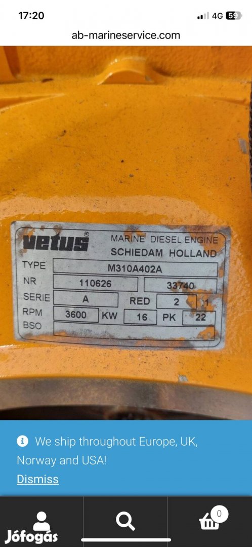 Vetus 3 hengeres diesel motor, kipróbálható !