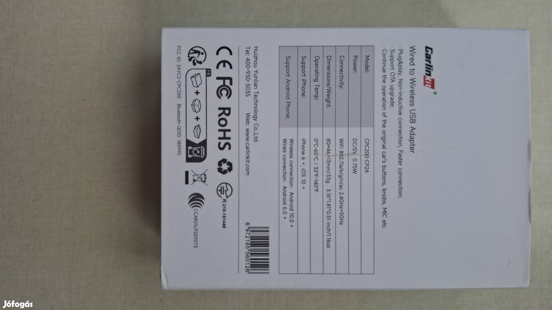 Vezeték nélküli Apple Carplay és Android USB adapter