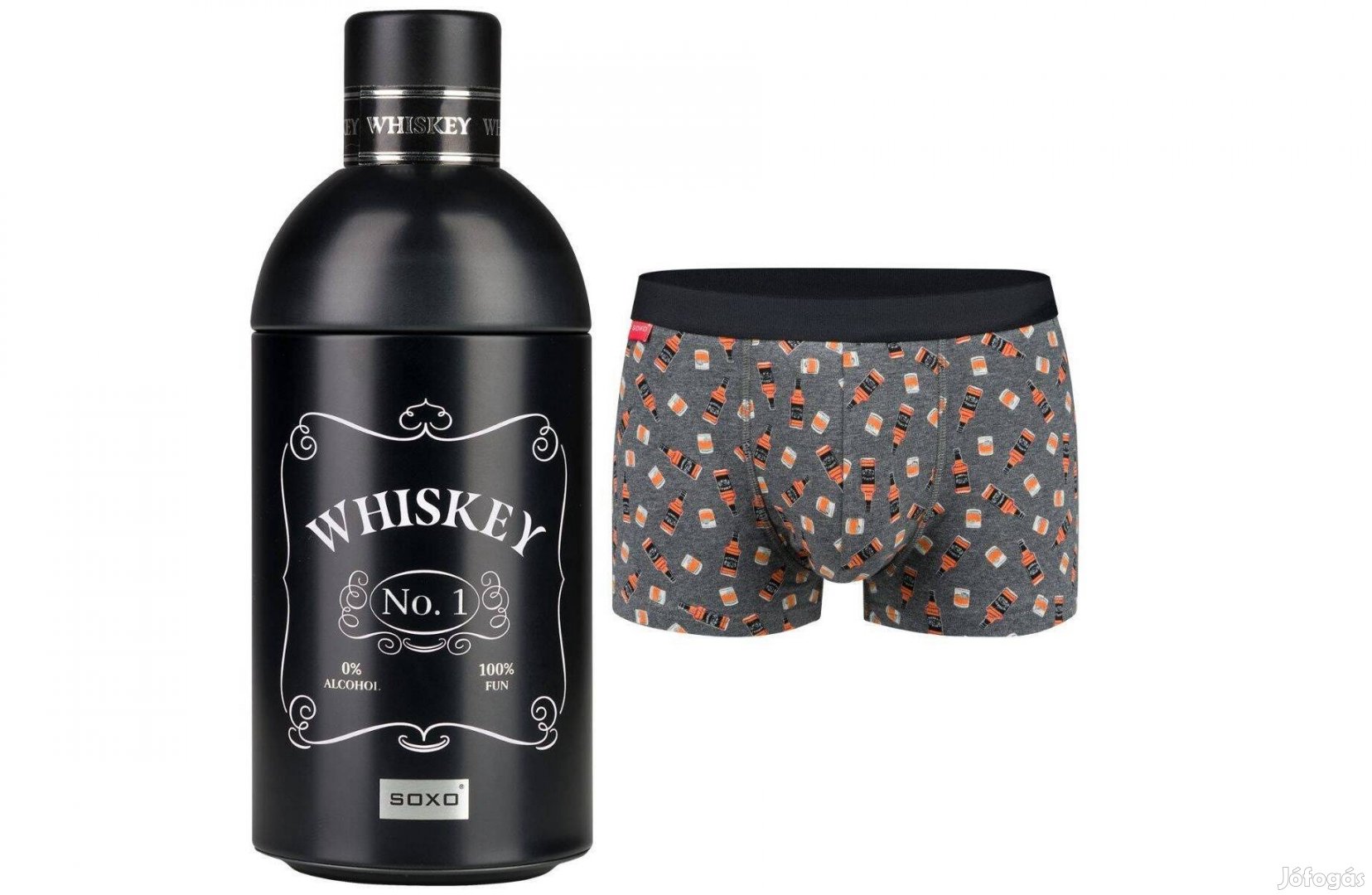 Vicces ajándék boxer boxeralsó alsónadrág XL fém whiskeys palackban