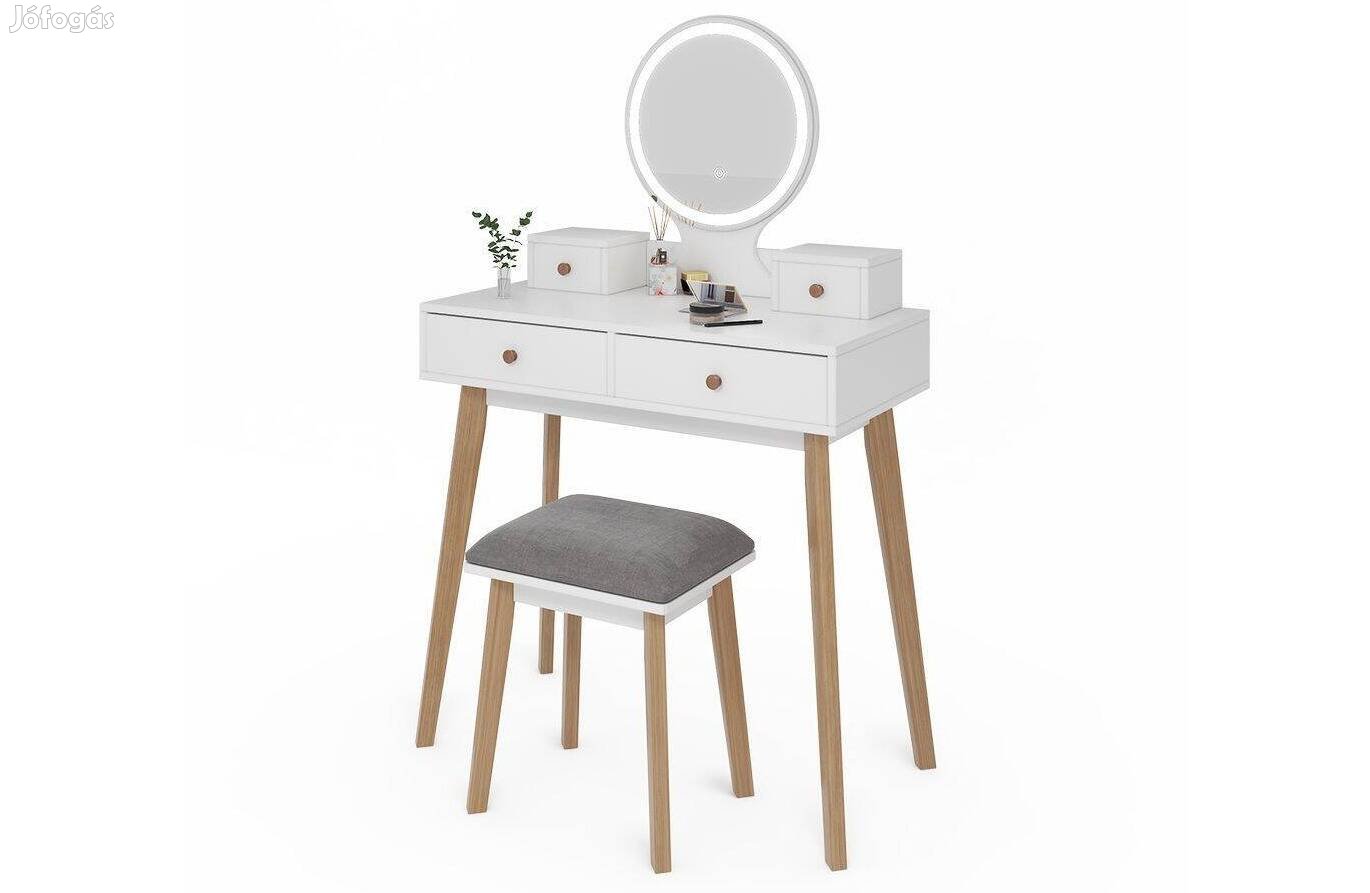 Vicco Finya fésülködőasztal székkel, led tükörrel, fehér, 80 cm