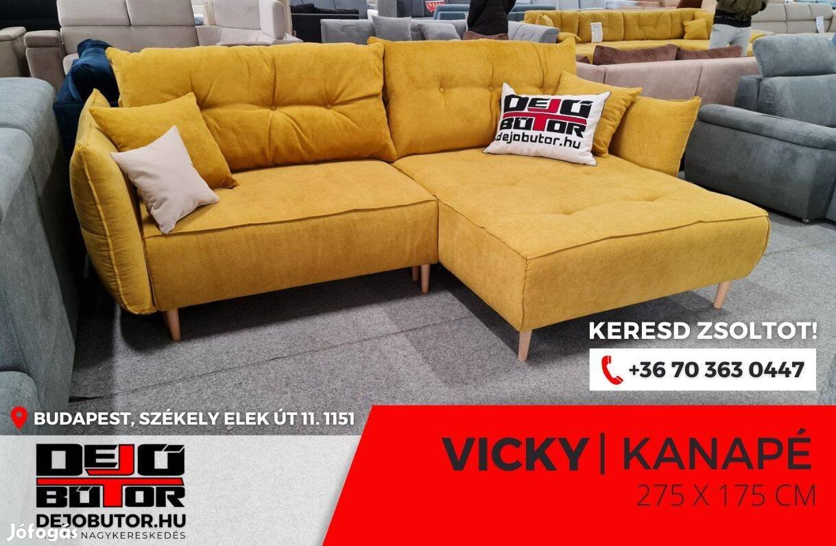 Vicky ágyazható rugós kanapé ülőgarnitúra sarok 275x175 cm sárga