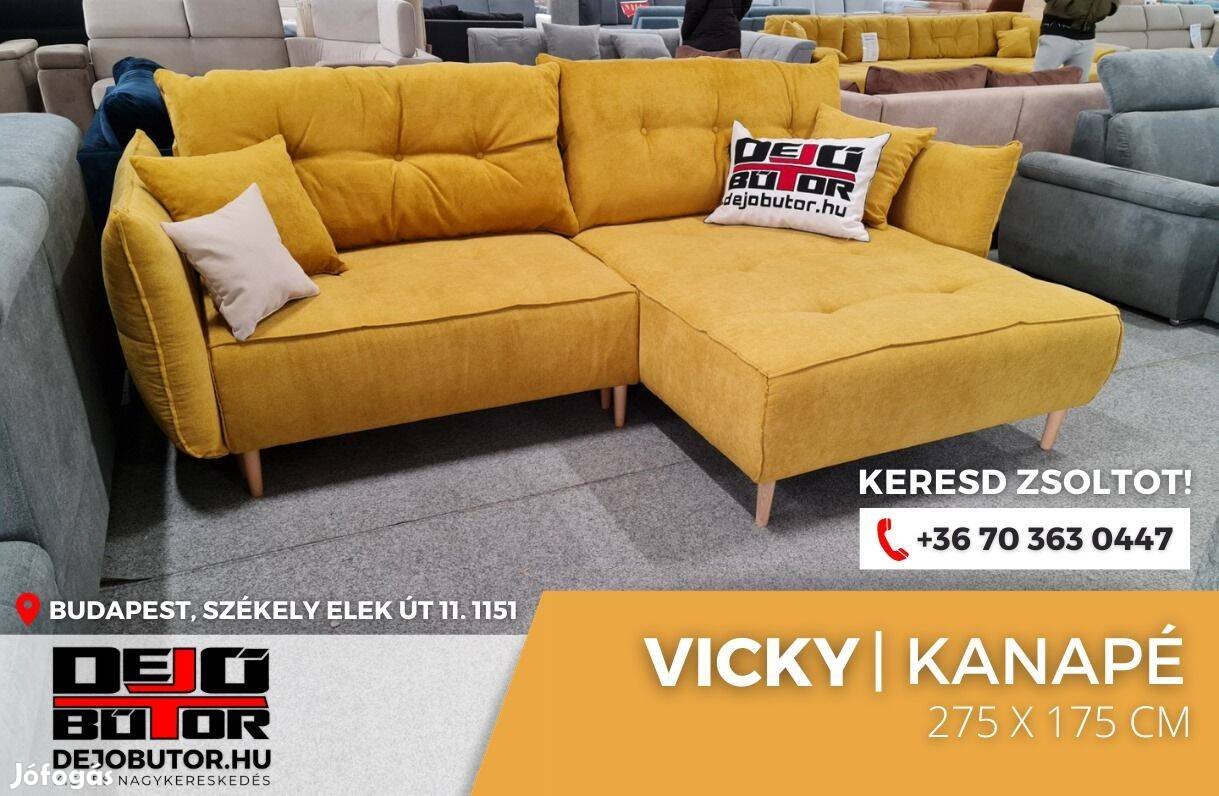 Vicky sarok sárga kanapé bútor ülőgarnitúra rugós 275x175 cm ágyazható