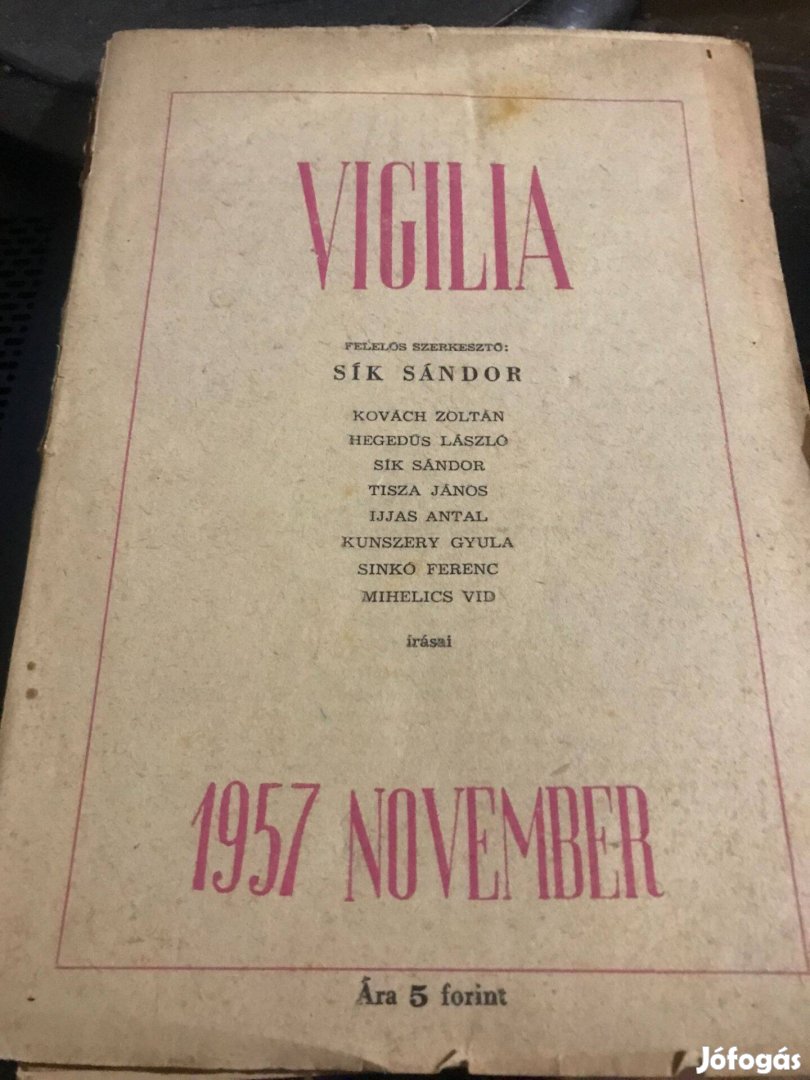 Vigilia folyóiratok 3db 1955,1956,1957