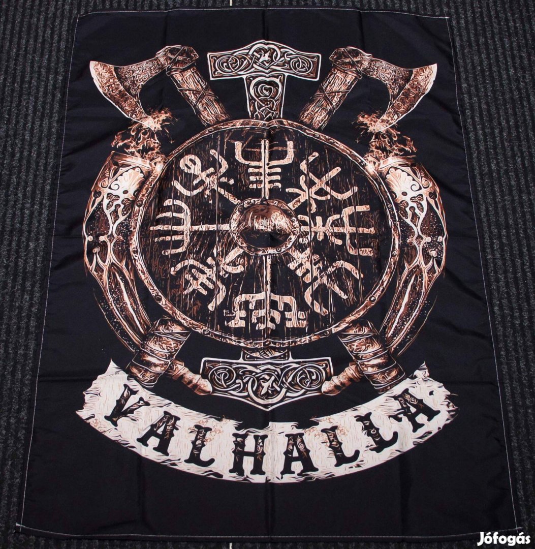 Viking témájú textil poszter, zászló. Méret: 150 x 130 cm (új)
