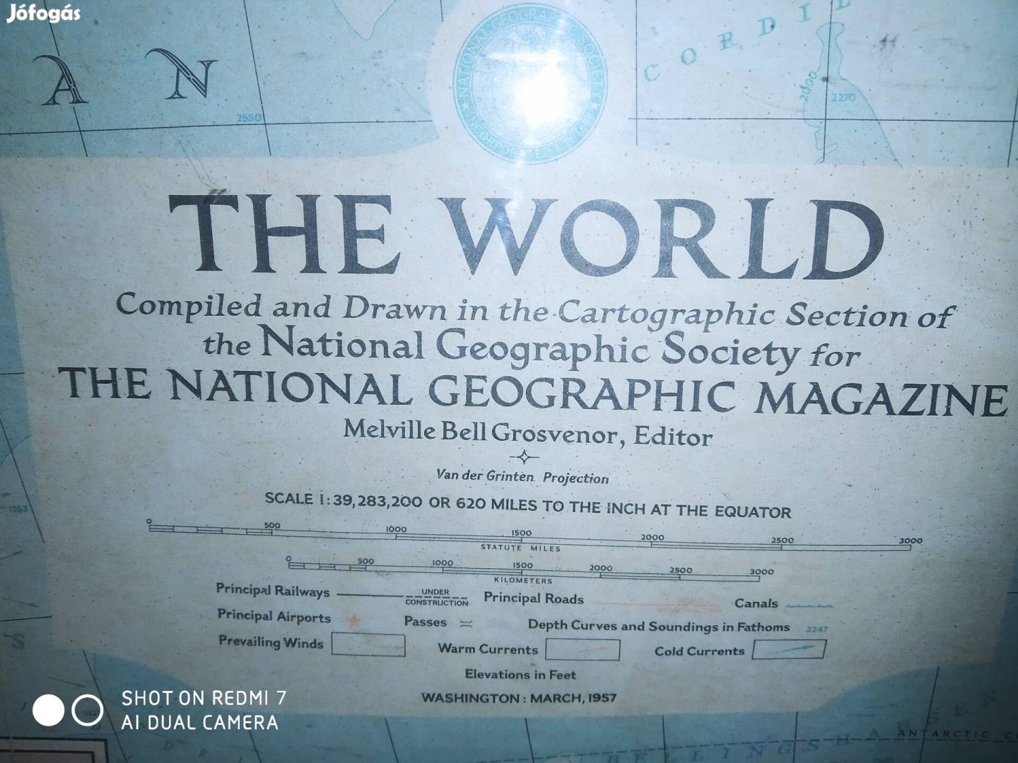 Világ térkép 1957 es. USA antik.