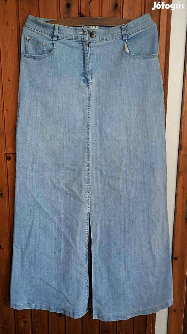 Világoskék, Sursive elasztikus női farmer maxiszoknya