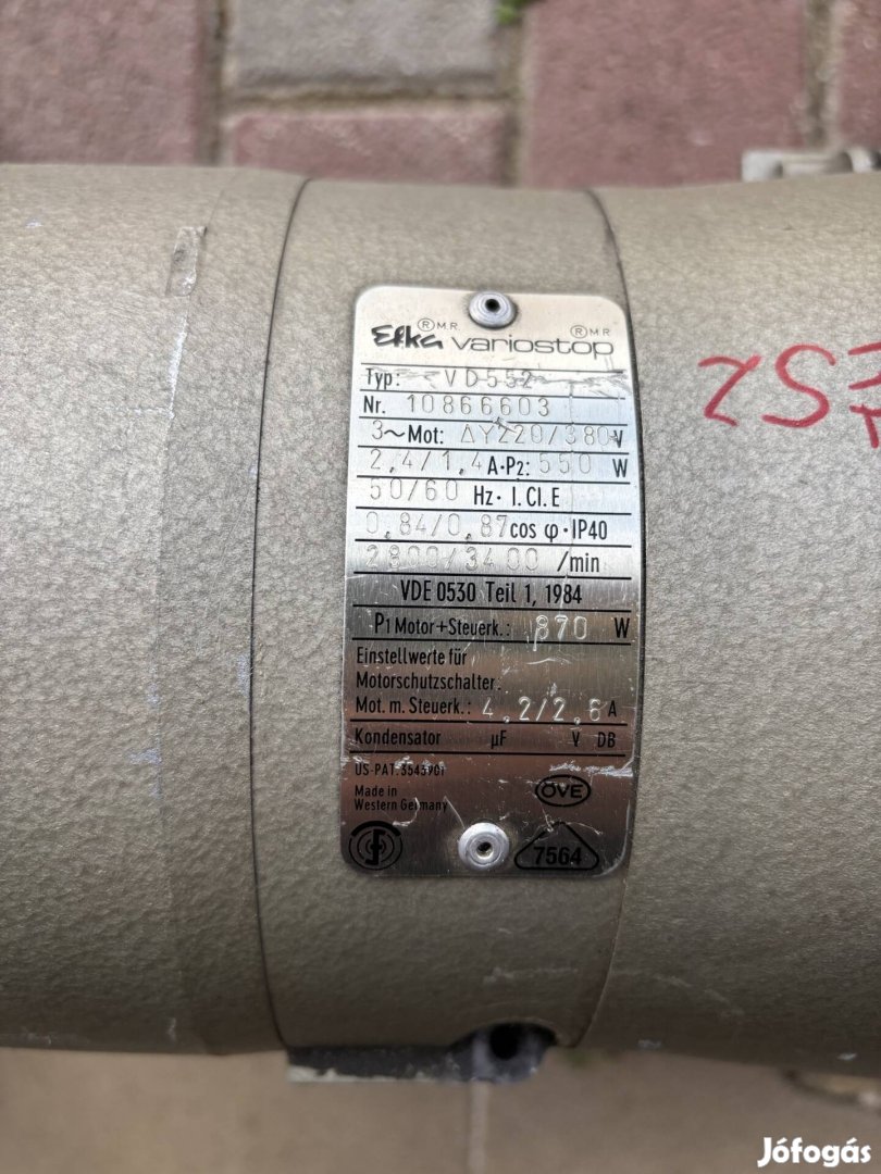 Villanymotor, varrógepmotor 550W,220/380V 0,55kw