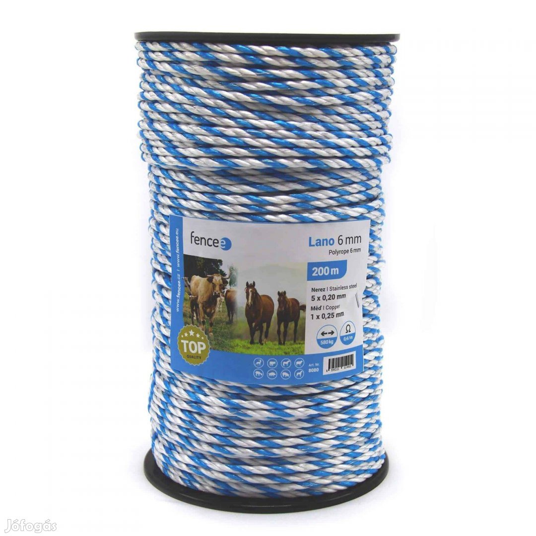 Villanypásztor kék-fehér kötél 6 mm