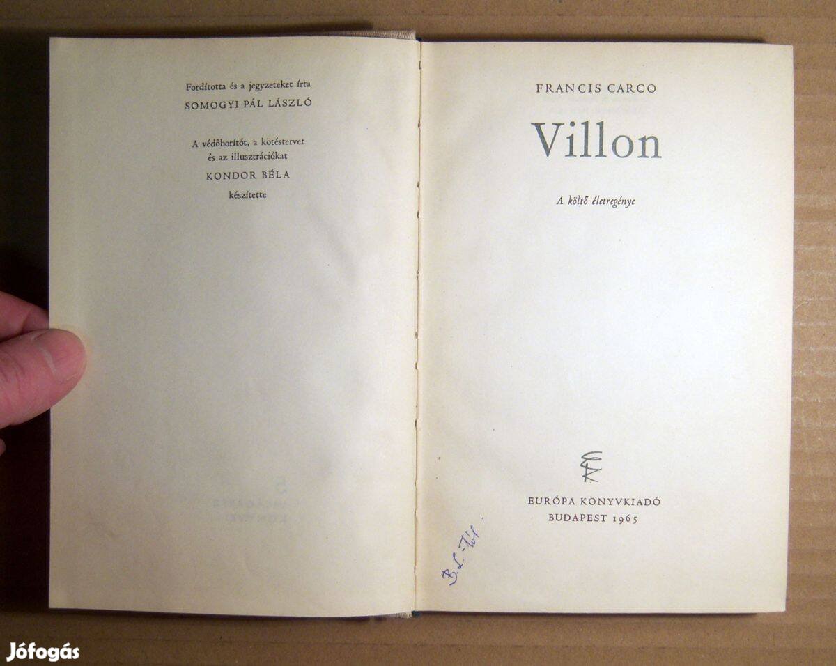 Villon-A Költő Életregénye (Francis Carco) 1965 (8kép+tartalom)