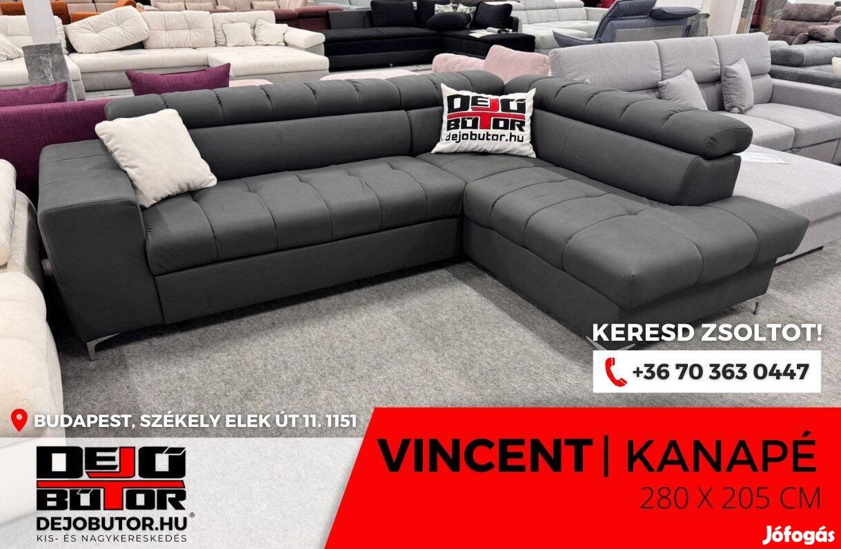 Vincent kanapé sarok ülőgarnitúra 280x205 cm bútor fekete ágyazható