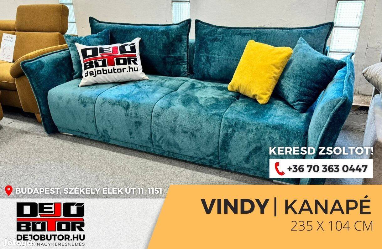 Vindy minőségi kanapé ülőgarnitúra 235x104 cm ágyazható kék selyem