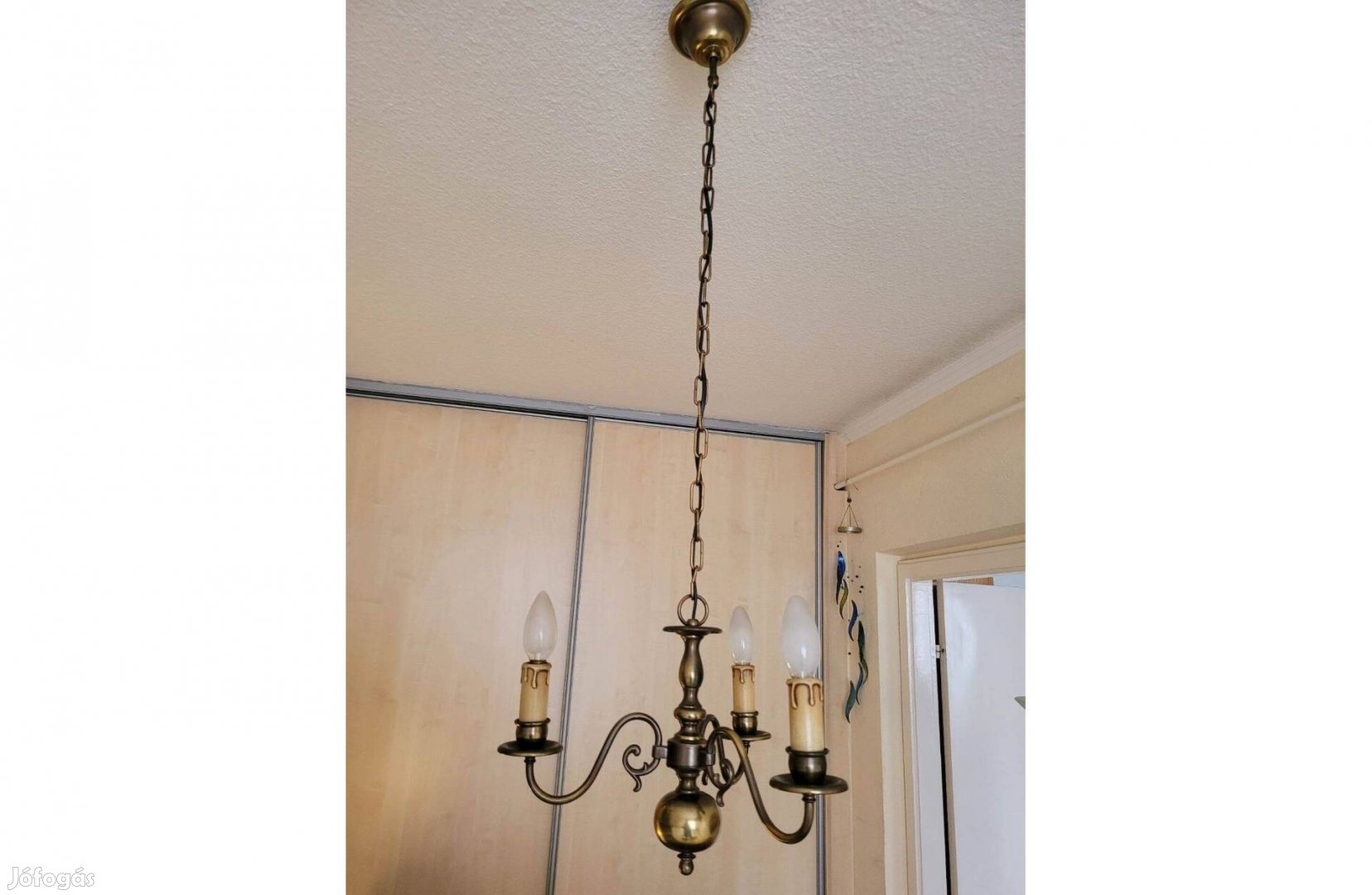 Vintage 3 ágú, gyertyaizzós, réz függőlámpa, csillár