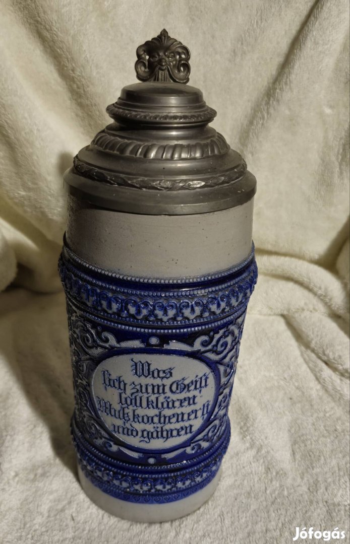 Vintage Germán Fajansz kupa ón fedővel 1900-as évekből