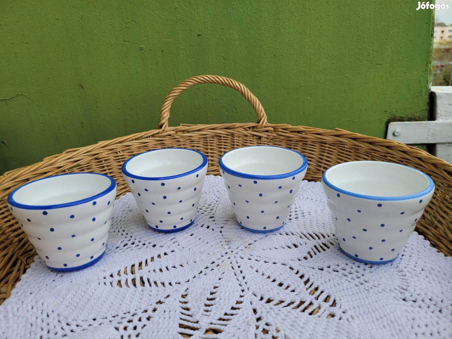 Vintage Gmundner Keramik kék pettyes poharak 4 db