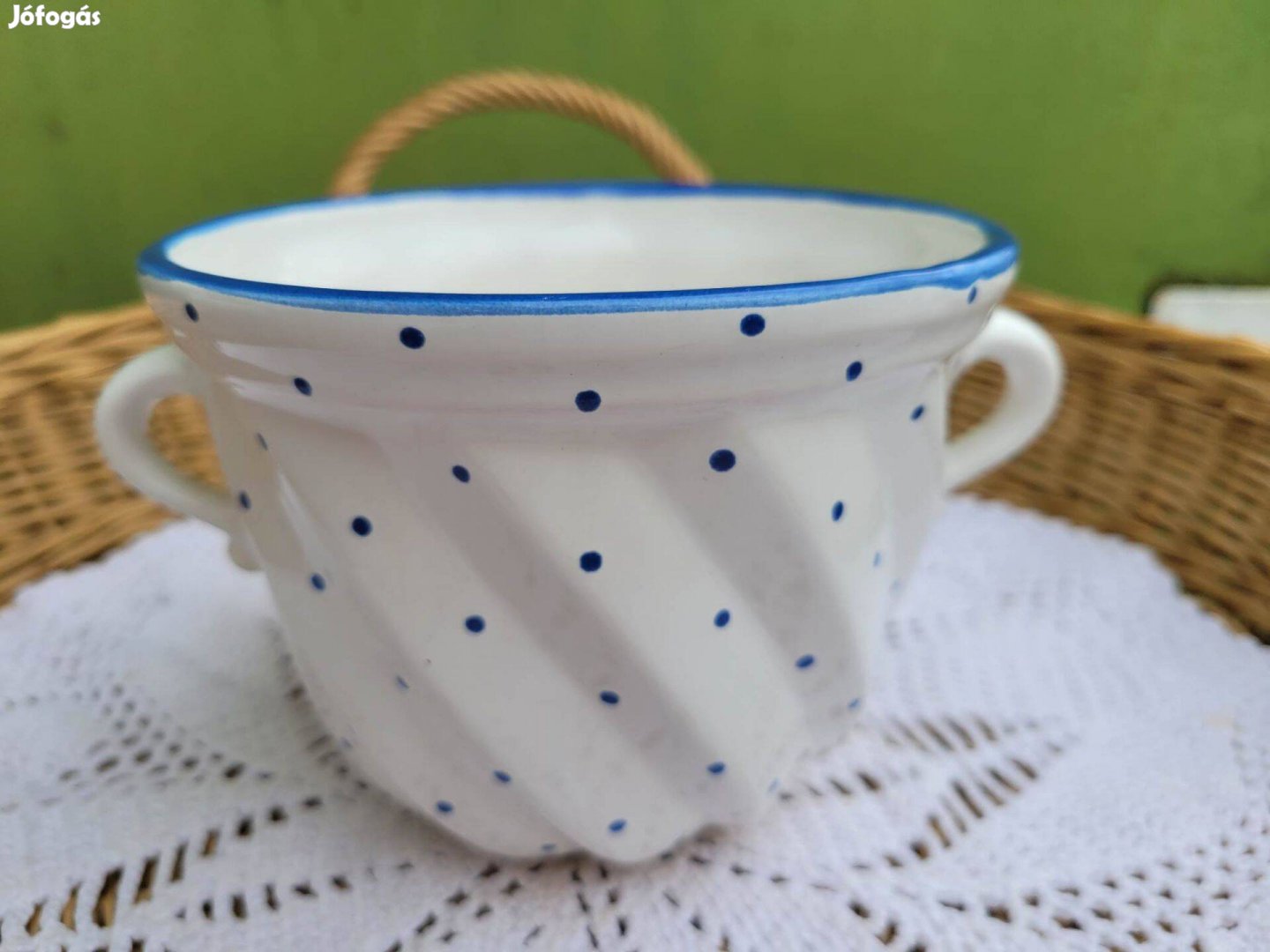 Vintage Gmundner Keramik kék pettyes sütőforma