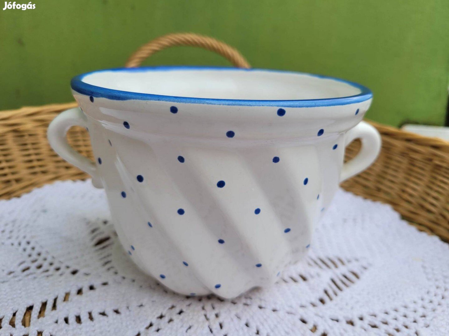 Vintage Gmundner Keramik kék pettyes sütőforma