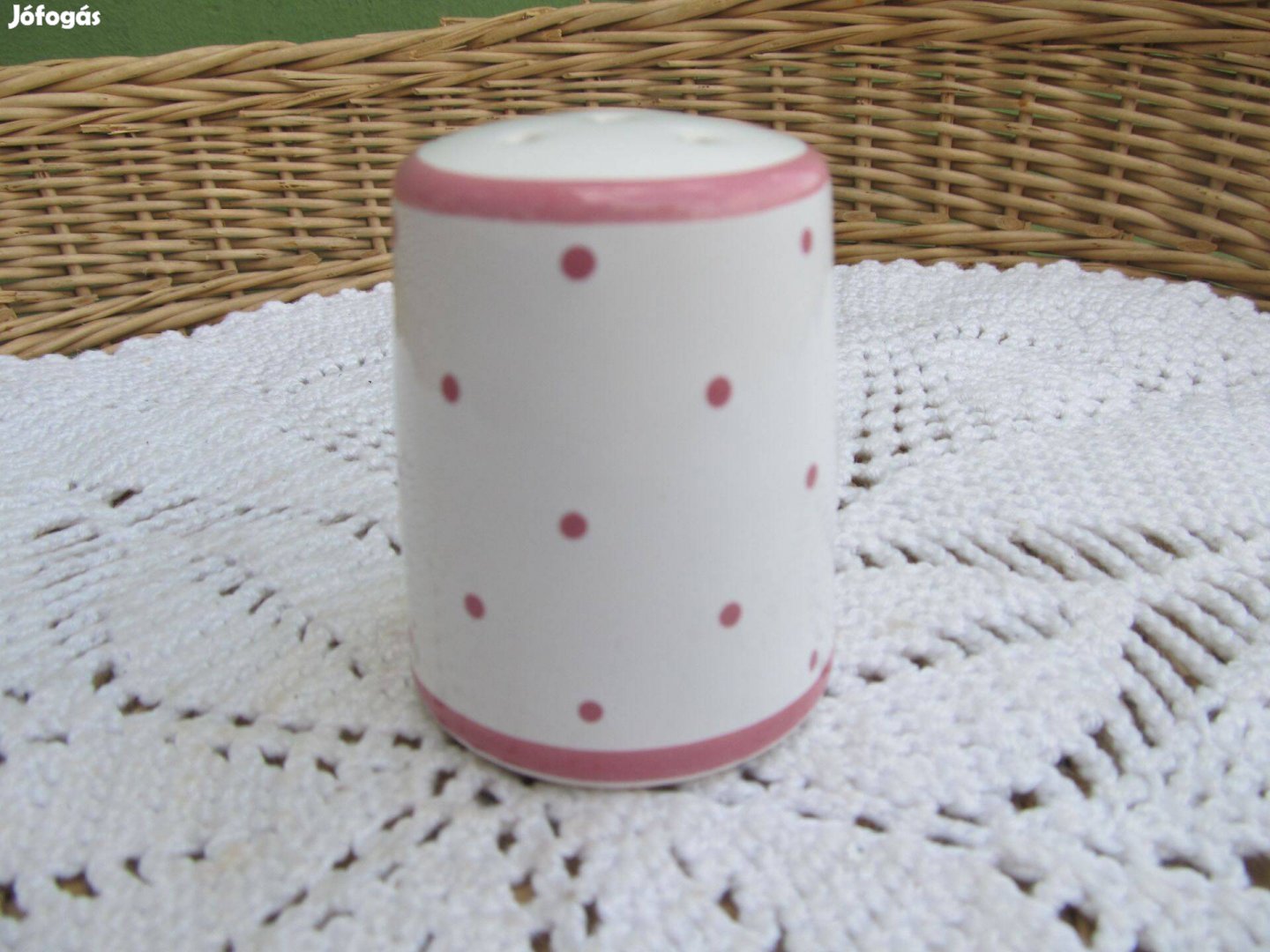 Vintage Gmundner Keramik rózsaszín pettyes sószóró