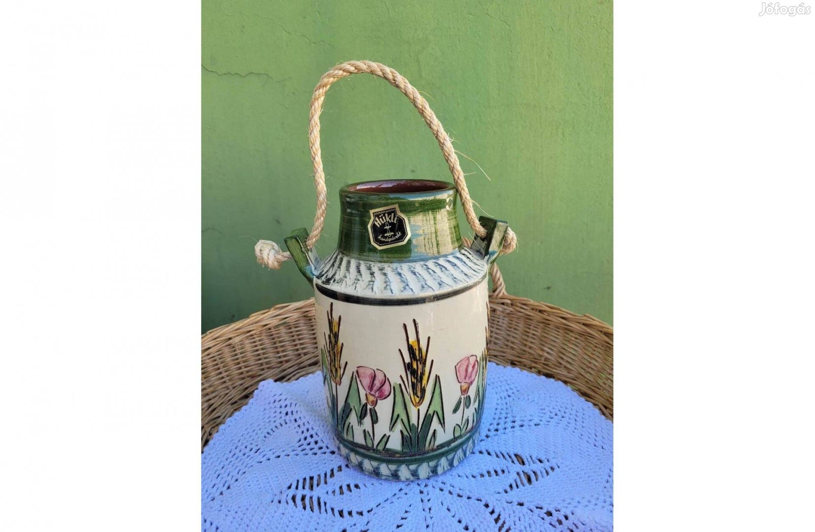Vintage Hükli-Keramik Klinker váza vadvirágdíszítéssel